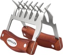 LOPE & NG Meat Handler Shredder Claws Set Of 2 - Wood Stainless Steel BBQ Pulled Pork Paws For Shredding Handing Carving Food