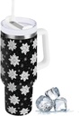 Winter Xmas Trees Snowflake Tumbler with Handle 40 oz Travel Mug with Lid and Straw Stainless Steel Vacuum Insulated Water Bottle Cup for Iced Tea Coffee Cold Beverages Cup Holder Friendly