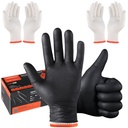 BBQ Gloves for Grilling Disposable Heat Resistant - 100 Nitrile Gloves + 4 Reusable Cotton Liners for Barbecue Smoker, Cooking Hot Meat - 10Mil Thick, Non-Slip Grip - Black Large