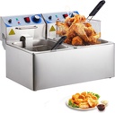 Commercial Deep Fryer with Basket, 20L Large Capacity Electric Deep Fryers, Countertop Turkey Oil Fryer with Dual Tank, for Commercial or Home Use