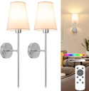 NIORSUN 25.4 inch Brushed Nickel Battery Operated Wall Sconce Set of 2,Rechargeable Wall Lights with Dimmable Detachable Bulbs and Remote,9 Colors Wireless Sconces for Bedroom Living Room Hallway