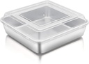 TeamFar Square Cake Pan with Lid (1 Pan & 1 Lid), 8 Inch Square Stainless Steel Baking Tray Cake Brownie Tin For Meal Prep Storage Transporting Food, Healthy & Sturdy, Dishwasher Safe