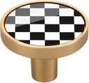 32mm Pull Handles for Cabinets and Drawers 4 Pack Dresser Drawer Knobs Golden Metal Knobs Checkerboard Black and White Grid