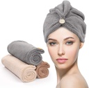 YFONG 3 Pack Hair Drying Towels, Hair Towel with Button, Super Absorbent Microfiber Hair Towel for Curly Hair, Fast Drying Hair Wraps for Women Girls, Microfiber Towel for Hair