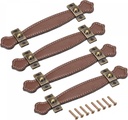 uxcell Leather Handle, 7.6" 4Pcs Surface Leather Furniture Handles, Door Handle Strap Suitcase Dresser Drawer Knobs Pulls Replacement, Brown