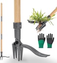 Weed Puller Stand-Up Weed Puller Tool with Long Handle & 4-Claw Steel Head Manual Weed Remover Tool for Lawn and Garden (Bamboo)