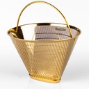 Designandgrace Sustainable Universal #4 Gold Titanium Coffee Filter, fits drip coffee makers w/standard #4 holder Technivorm Moccamaster. Stainless steel coated with titanium. Passes all safety regs