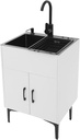 Modern Bathroom Sink Cabinet with 360° Swivel Hot/Cold Water Faucet and Drain Basket - Laundry Sink Kitchen Sinks and Cabinet Combo, Freestanding Utility Sinks for Kitchen, Laundry or Bathroom (White)