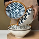 Set of 4 Artisan Ceramic Serving Bowls - 8 "Dekorativa Pasta & Salad Bowls, Unique Painted Blue & White Patterns, Premium Stackable Dinnerware för Home & Kitchen Gifting (Random)