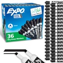 EXPO Dry Erase Markers, Low Odor Ink, Black, Chisel Tip, 36 Count - Lätt Raser, Perfekt för Klassrum, Hem, Office, Tillbaka till skolan, Lärare Supplies