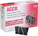 ACCO® Binder Clips, Large, Black, 12/Box - Large - 1.06" Size Capacity - Återanvändbar - 12 / Box - Svart - Tempered Steel, Plastic