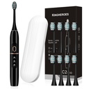kingheroes Electric Toothbrush Set, kommer med 8 Brush Heads & Travel Case, 4 lägen med 2 minuter byggda i Smart Timer, en laddning för 60 dagar, 42000 VPM Motor (Black)