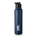 CELLO Crysta Flip Stainless Steel Water Bottle 1000 ml, Navy Blue | Single Wall Freezer & Fridge Safe Lightweight Leakproof Flip Lid Spillproof Rust Resistant Steel Water Bottle för School Gym Office