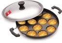 Tosaa Non-Stick 12 Cavity Appam Patra Side Handle med lock, Color May Vary