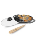 Livslångt gjutjärn Paniyaram Pan med Glass Lid, 210 mm Diameter, Svart, Non-Stick & Teflon Free, Induktion och Gas Stove Compatible