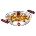 Hawkins 2,5 Litre Deep Fry Pan, Triply Stainless Steel Kadai med Glass Lid, Flat Bottom Induction Kadhai, Silver (SSD25G)