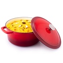 AGARO Royal Enamelled Cast Iron 5L Casserole med Lid, Cooking Pot, No Chemical Coating, Fast Heat, Heavy Weight, Gas & Induction Oven Compatible, för kött, Dal, Curry, Biryani, Pulao, Red
