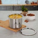 MIKARA Stainless Steel Tope med Lid | Flat Bottom Patila | Heavy Duty Kitchen Cookware | för Gas & Induction Use | Stark, hållbar & Multipurpose Cookware. Rymdsparande (750 ml)