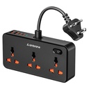 Ambrane 7-i-1 Extension Board, 2 USB, 2 Typ C, 3 AC Sockets 2500W, Perfekt för kompakta utrymmen, Charge 7 Enheter från 1 Socket, Hangable Cable Design, Arbetar med alla Enheter (Smartstrip 5, Svart)