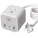 Wayona Power Strip Cube med 3 Universal Sockets PD USB C 20W och USB A Multiplug Extension Board