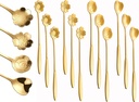 12Pcs Flower Dessert Spoons, Coffee Teaspoon Set Stainless Steel Tableware Sugar Spoon Small Tea Spoons Cafe Bar Spoon Cute Coffee Teaspoon Mini Tableware, 4 Styles (guld) (12), 18 cm