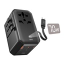 GM G + 70W TravelEase Pro med Display | Travel Adapter US, UK, EU, AU, 150 + Länder | Multi-Port | Dynamic Wattage Display, Laptop, iPhone, Samsung, DSLR, 75cm Retractable-C Cable (Glossy Black)