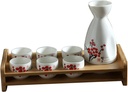 Traditional Ceramic Cups Crafts Wine Glasses Sake Set 1 Sake Pot 6 Cups Ceramic Sake Set with Bamboo Shelf Sake Cup Set