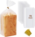 vivinin 70 Pack Bread Bags & 100 Pack Ties, 8" x 4" x 18" Clear Bread Bags for Homemade Bread, Reusable Plastic Bread Storage Bags for Bakers, Bakery Owners