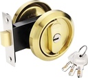 Invisible Door Lock with Key Indoor Household Single Double-Sided Round Stainless 1Pcs(Gold Square Tongue)
