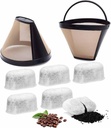 2 Reusable Cone Coffee Filter Baskets with 6 Pack Replacement Charcoal Water Filters Compatible with Cuisinart Coffee Makers & Machines