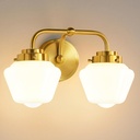 Bathroom Vanity Light Fixtures: 2-Lights Gold Bathroom Lighting Fixtures Over Mirror, Mid-Century Modern Wall Sconces with Frosted Milky Glass for Kitchen Bedroom Hallway