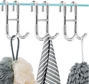 Aothpher Shower Door Hooks SUS 304 Stainless Steel S Hooks Bathroom Frameless Glass Door Hooks for Hanging Coat,Towel,Bathrobe,Squeegee,Loofah (Silver,3-Pack)