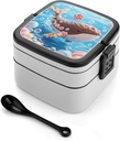 Candy Whale Bento Box Adult Lunch Box,Stackable Bento Lunch Box Containers for Women/Men with Compartments(33oz),Snack Containers with 1spoon,Leak-Proof Lunchbox