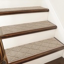 COSY HOMEER Edging Stair Treads Non-Slip Carpet Mat 28inX9in Indoor Stair Runners for Wooden Steps, Edging Stair Rugs for Kids and Dogs, 100% Polyester TPE Backing(4pc, Beige)