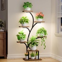 Plant Stand Indoor with Grow Lights, 7 Tiered Indoor Plant Shelf, 49" Corner Plant Stands for Indoor Plants, Metal Plant Flower Display Shelf, Tree-Shaped Plant Rack for Home, Patio, Black