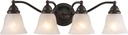 VAXCEL Standford 4-Light 26 inch Wide Oil Burnished Bronze Traditional Bathroom Vanity Lighting Fixture, White Alabaster Glass Shade, Dimmable, LED Compatible, Over The Mirror Mounted Wall Sconce