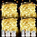 4 Pack 100 LED Fairy Lights Battery Operated with Remote, 33FT Waterproof Twinkle Lights with Timer & 8 Modes, Fairy String Light Outdoor Indoor for Bedroom Classroom DIY Christmas Decor (Warm White)