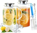 Etolies 2Pcs 74oz/2.2 Liter Borosilicate Glass Pitchers with Handle and Lid, Glass Water jug,Beverage Carafe Hot/Cold Water Pitcher for Drinks, Iced Tea,Milk,Juice jar (with Cup Brush& Mixing Spoon)