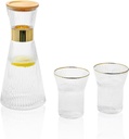34 oz Bedside Water Carafe Set Vintage Glass with 2 Cups Ribbed Glass Carafe with Lid