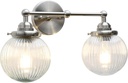 Yosoan 2-Light Indoor Boho Vanity Wall Sconce with Striped Round Glass, Modern Hardwired Vintage Industrial Wall Mount Farmhouse Retro Ribbed Shade for Bathroom Kitchen Over Sink Bedroom(Brushed)
