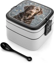 Adult Double-Layer Bento Box Brown Labrador Retriever Portable Lunch Box with Spoon And Invisible Handle Leakproof Microwave-Safe Food Container for Work Travel Camping