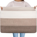 OIAHOMY Extra Large Blanket Basket, 95L Cotton Rope Woven Laundry Basket, Toy Bin for Baby Room, Container for Blanket Storage in Living Room, 24''×17''×14'', Gradient Brown