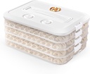 Food Storage Containers with Lids, Plastic Cookie Storage Containers Airtight, 4-Layer Stackable Food Containers Dumpling Storage Box, White