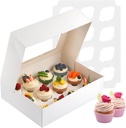 Cupcake Boxes, 2 Pack Disposable Cupcake Containers, Food Grade Cupcake Carrier 12 Count with Window and Inserts, Cupcake Transport Holders Bulk for Muffins Cookies Treats Dessert（White）