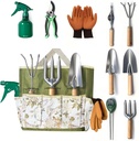 10-Piece Premium Gardening Tools Set-Duty Stainless Steel Rust-Proof Tools with Storage Tote,Perfect Gardening Gifts,Gardening Supplies Set with Hygrometer Suitable for Both Men and Women(Green)