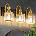 Bathroom Vanity Light Fixtures Over Mirror, Makeup Lighting for Modern Wall, Bath, Desk, Farmhouse, Hallway, 3 Crystal Lights, Black Gold