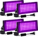 4 Pack 50W Black Light, LED Blacklight Flood Light with US Plug and Switch, Black Lights for Glow Party,Halloween,Body Painting,Birthday Party,Fluorescent Painting and Fluorescent Tapestry