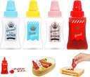 4 Pieces Mini Ketchup Bottle for Lunch Box, Small Condiment Squeeze Bottles Plastic Sauce Containers for Bento Lunch Accessories, Empty Bento Box Accessories for Lunches, 1 oz