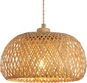 Bamboo Pendant Light Fixture One-Light Adjustable Boho Basket Handmade Woven Pendant Lighting for Kitchen Island Sink Farmhouse Dining Room