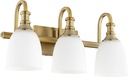 Quorum 5011-3-80 Transitional Three Light Vanity from Richmond Collection in Brass Finish,